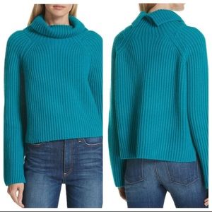 Lewit Blue Ribbed 100% Cashmere Pullover Turtleneck Sweater